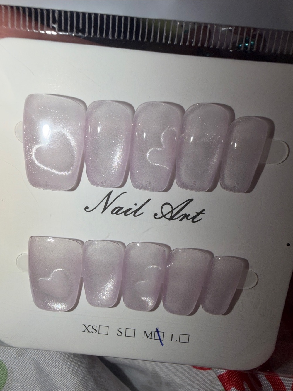 Sheer Pearl Pink Press-On Nails with Heart Detail
